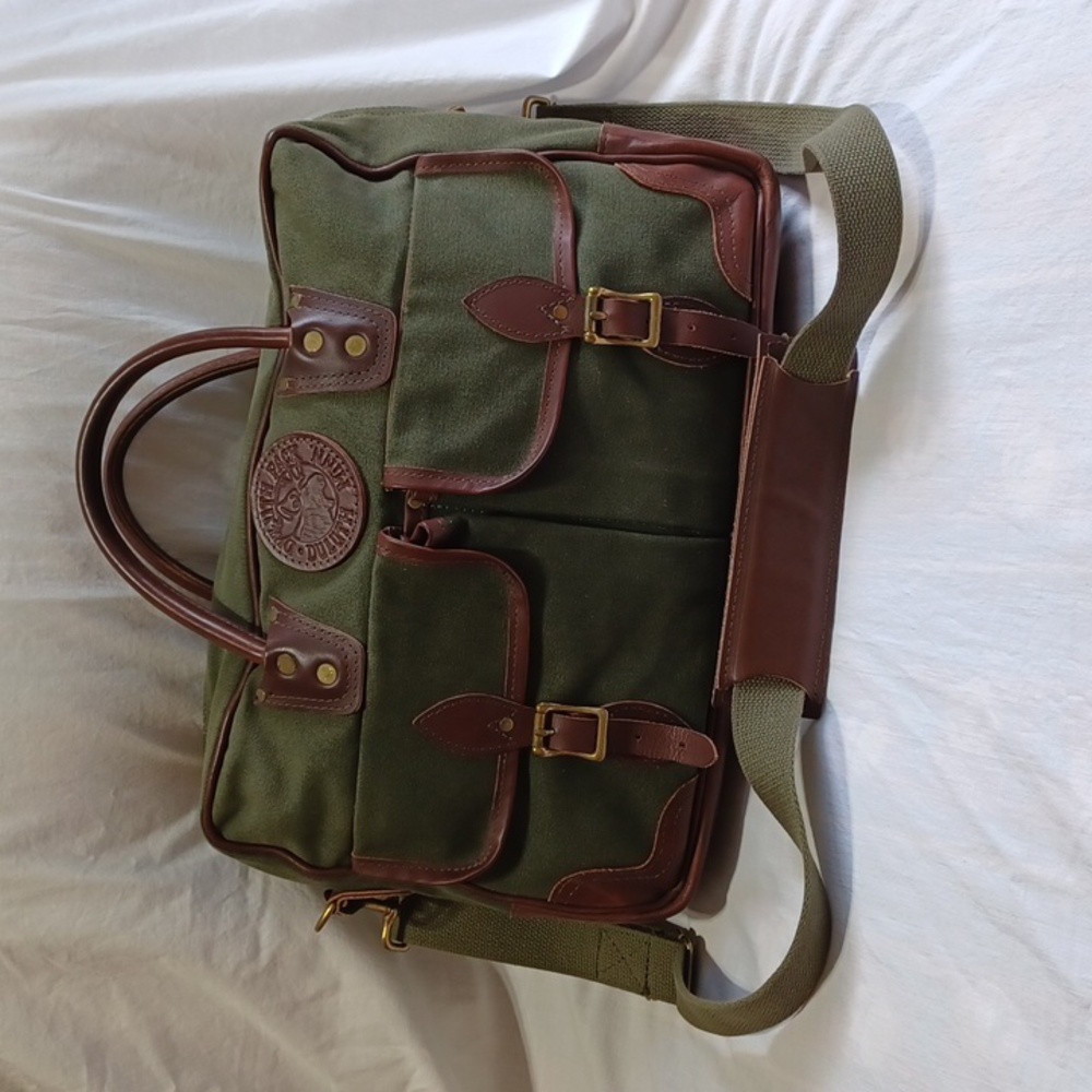Duluth Pack Made in USA FREELANCE BRIEFACASE Green Canvas & Leather Travel Bag